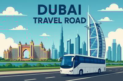 Dubai skyline with Travel Road services Dubai skyline with Travel Road services