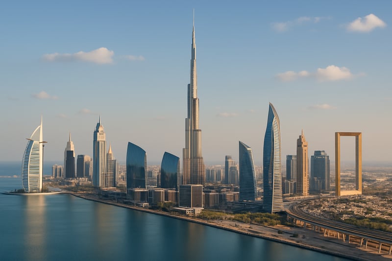 Dubai skyline with iconic landmarks